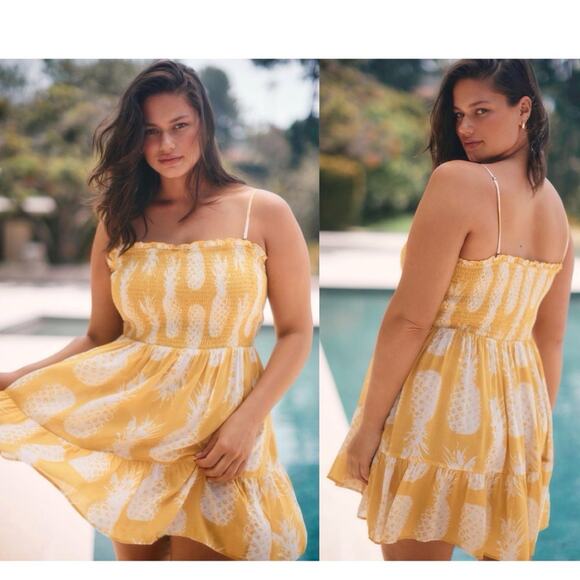 Anthropologie Pineapple Print Smocked Mini Dress size 3X - Picture 1 of 10